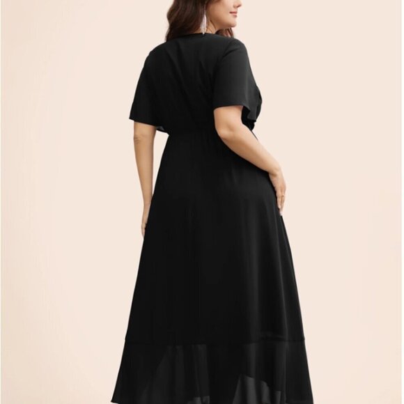 BloomChic Plus size XL Chiffon Overlap Collar Ruffle Sleeve Dress us14-16 - Picture 4 of 5